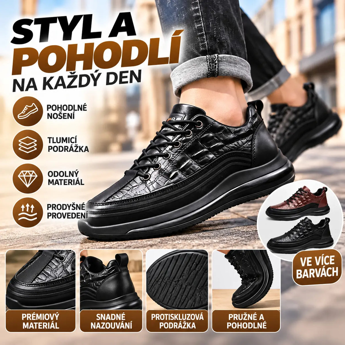 👞【38–48】🐊Luxusní italské sportovní boty s krokodýlím vzorem