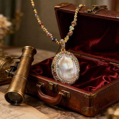 🔥【Promocja z ogniskiem!】 Ozdoba na kołnierz w stylu baroku z naturalnymi perłami i turmaliną-4165845