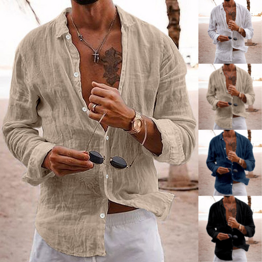 👔【Sleva 50% 🔥】【S-5XL】Pánská košile s výstřihem do V ve větších velikostech z lnu a bavlny