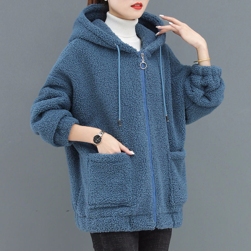🔥✨【M–4XL】2026 Nová zimní dámská módní plus size vlněná fleecová bunda s kapucí