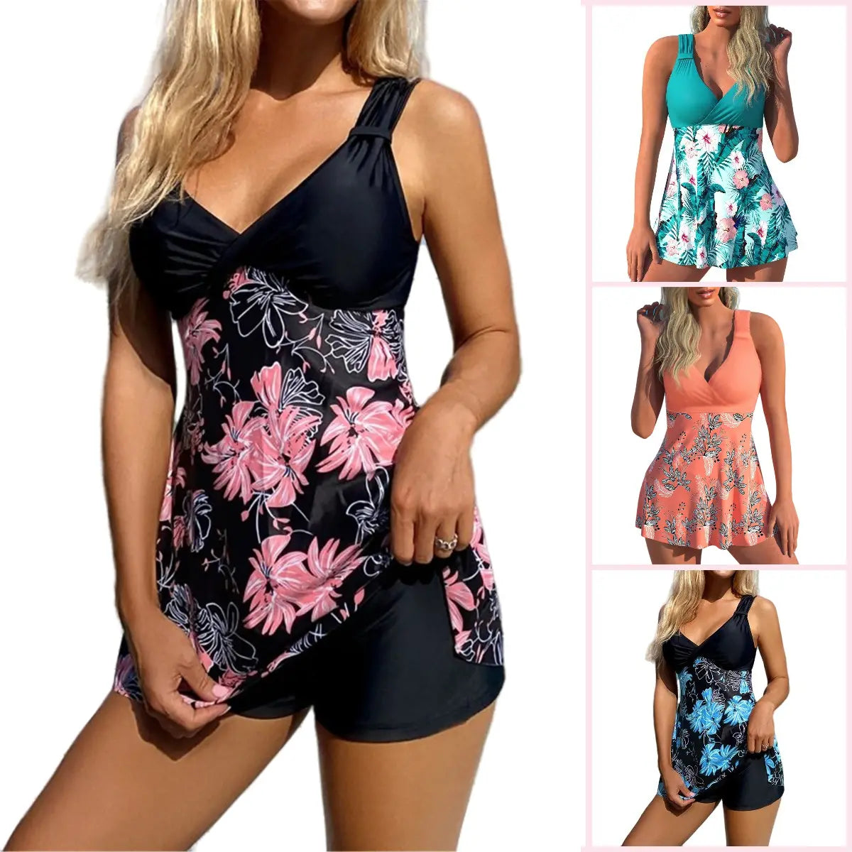 🌴🏖️🌈【50% de descuento 🔥】Conjunto de baño para mujer plus size con estampado, espalda descubierta y secado rápido