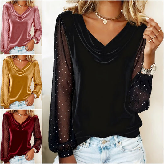 🔥2026 Dámské tričko s dlouhým rukávem a výstřihem do V z nové síťoviny z roku