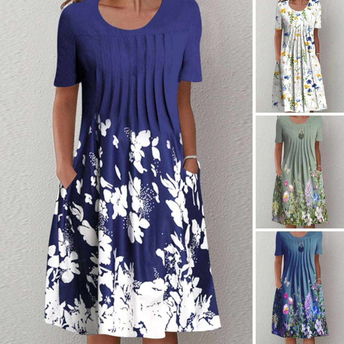 🔥【45 OFF%】🌸🦋Nové dámské šaty s kulatým výstřihem a potiskem（S-3XL）.