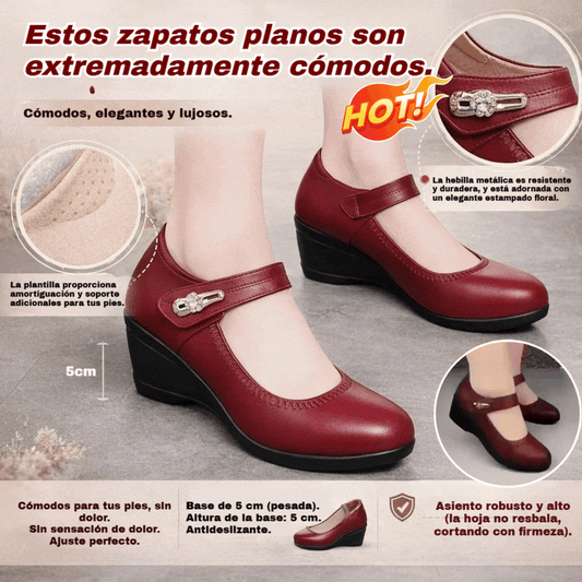 30%OFF🏆👡【35-41】Zapatos de piel suave con suela blanda y tacón de cuña antideslizantes para madres