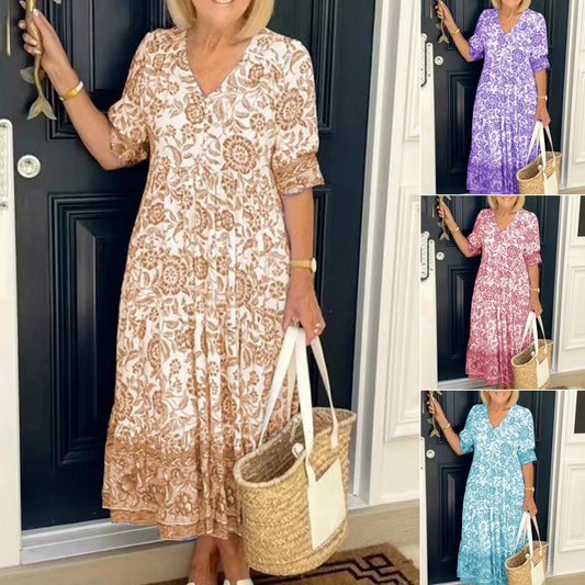 【S-3XL】2026 nuevo vestido largo floral elegante con cuello en V