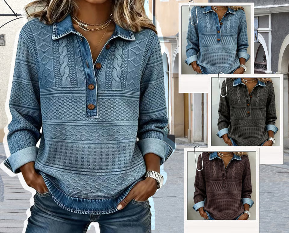 🎁 【PÓŁ CENY!】Modna mikina z klapką na połowie guzików-4183165