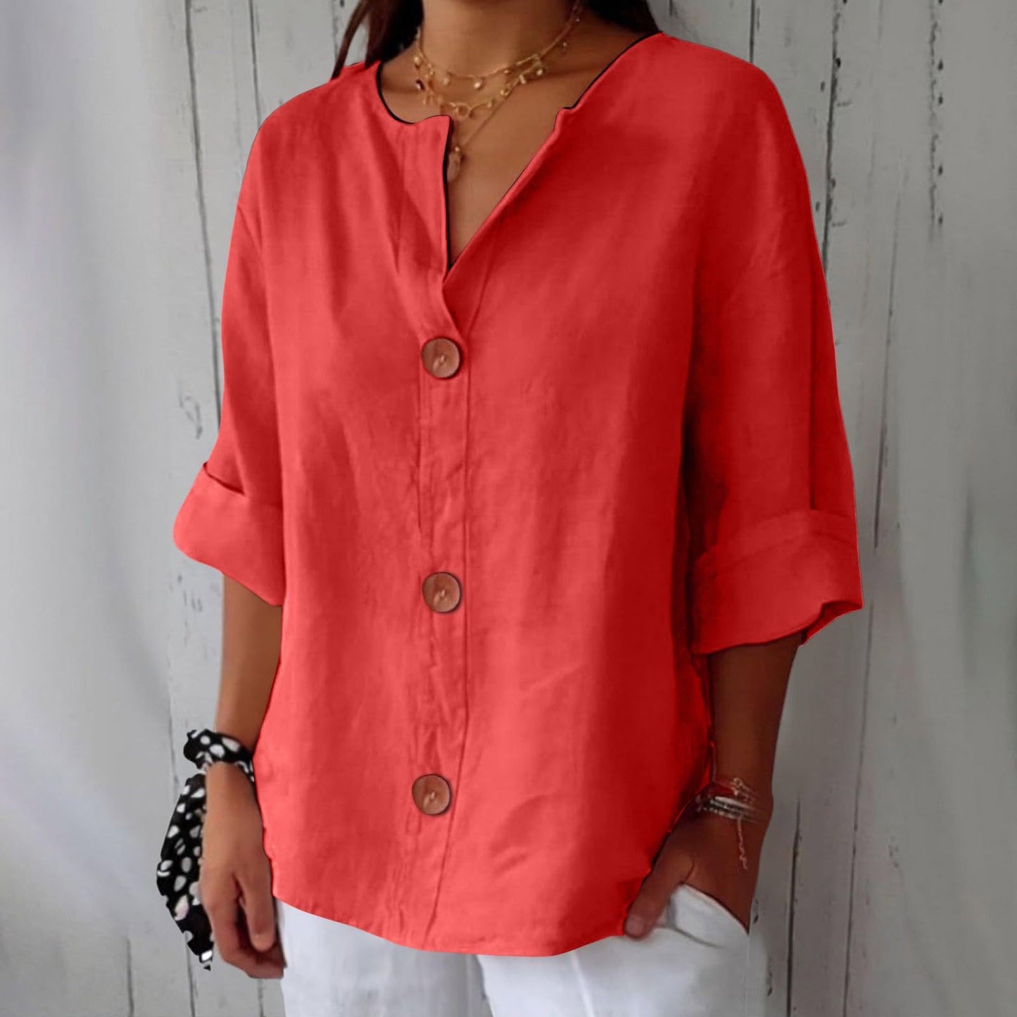 🔥【Descuento por tiempo limitado】【S-5XL】🔥Novedad para primavera/verano 2026: Camiseta holgada - Top de cuello en V de algodón y lino para mujer