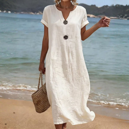 🏖️👗【Poslední den, sleva 50%】Volné šaty z bavlny a lnu, lehké a prodyšné, elegantní a pohodlné.