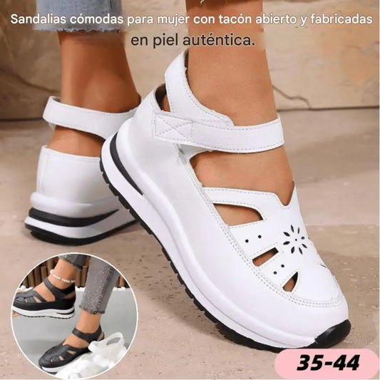 💞【35-44】Sandalias cómodas para mujer, a la moda en 2026, con tacón hueco, hechas de piel auténtica.