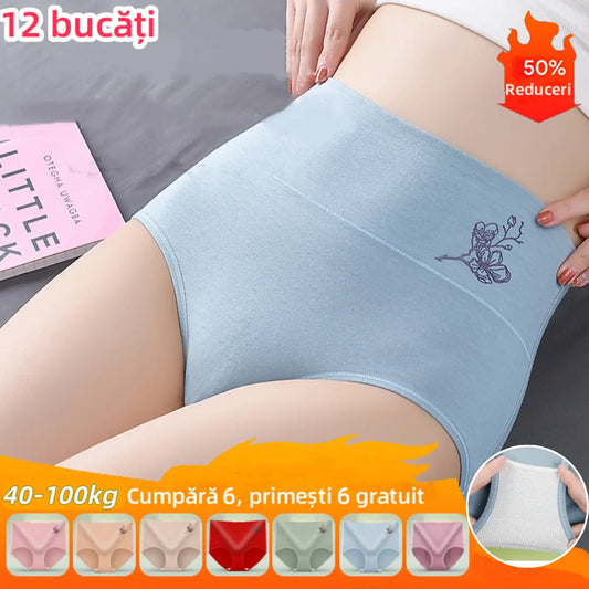 💖Último día con 50% de descuento: 【Conjunto de 6 piezas】Braguitas de algodón puro de talle alto con efecto levantacables, tallas grandes [40-100 KG]