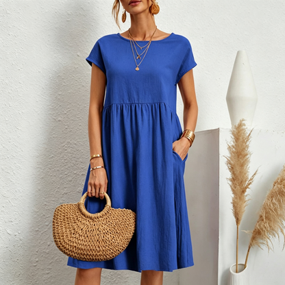 😍【Oferta por tiempo limitado】👗【S-5XL】Vestido de mujer 2026 de algodón y lino, con cuello redondo y corte cómodo