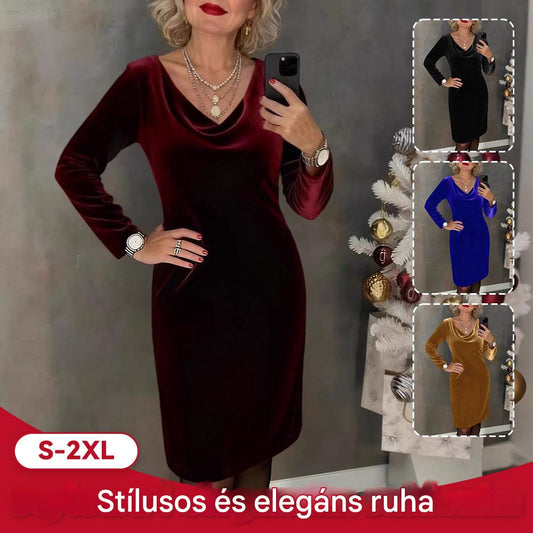 ✨ 2026-os gyapjú ötvözetű ruha | Hosszú ujjú | Szexi és elegáns stílus ✨ - 4206977