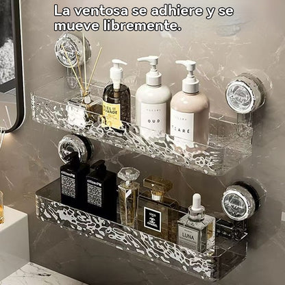 🍽️🧺🔥Compra uno y llévate otro gratis🔥 Estante de almacenamiento con ventosa sin perforaciones, elegante estante de drenaje ondulado, adecuado para cocina y baño