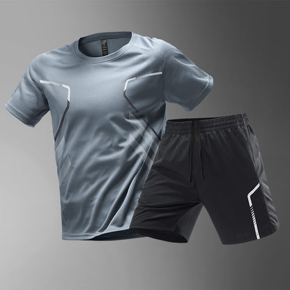 🔥 Poslední den slevy – 50 % sleva!【M-5XL】 Pánská dvoudílná sportovní souprava z rychleschnoucího materiálu ledového hedvábí - pohodlné tričko s krátkým rukávem a kraťasy