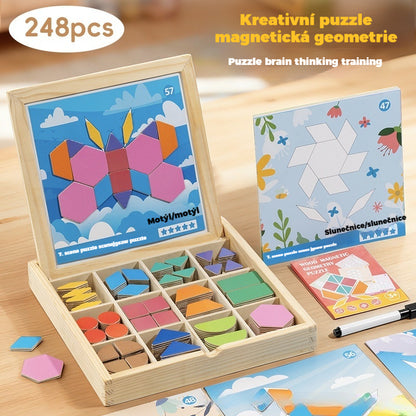 👶🌈🧩【248 dílků】🔥Magnetická dřevěná tangramová puzzle hračka, hračka pro trénink mozku a vzdělávací hračka pro děti, stimuluje myšlení.