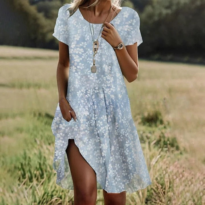 🛒📣【Ostatni dzień promocji】💖【S-3XL】👗2026 nowa sukienka na co dzień z okrągłym dekoltem i nadrukiem na wiosnę i lato