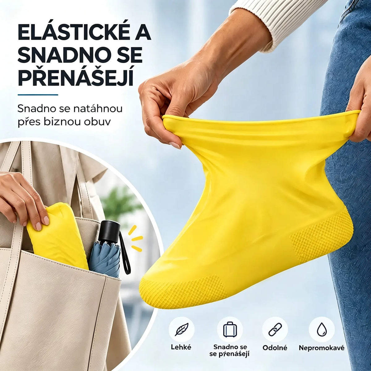 【2 kusy 520 Kč】Chraňte své tenisky před promočením! Odolné nepromokavé návleky na boty: protiskluzové a skladné – snadno je sbalíte do tašky 🌧️