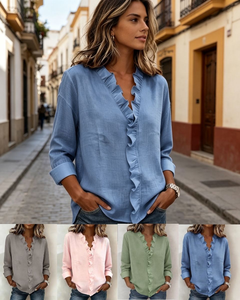 🔥 Pago contra reembolso ✅️【40-100kg】Camisa vaquera informal para mujer con cuello en V y volantes
