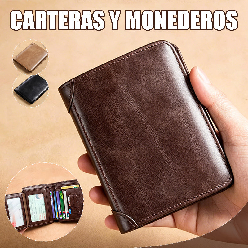 🐂✨ Nueva cartera de cuero genuino para hombre con sistema antirrobo