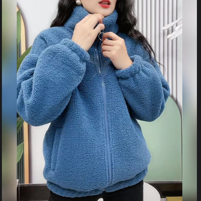 【M-4XL】Zimní fleecová bunda, bavlněná bunda, zesílená bavlněná bunda z jehněčí vlny, teplá bunda-4113334