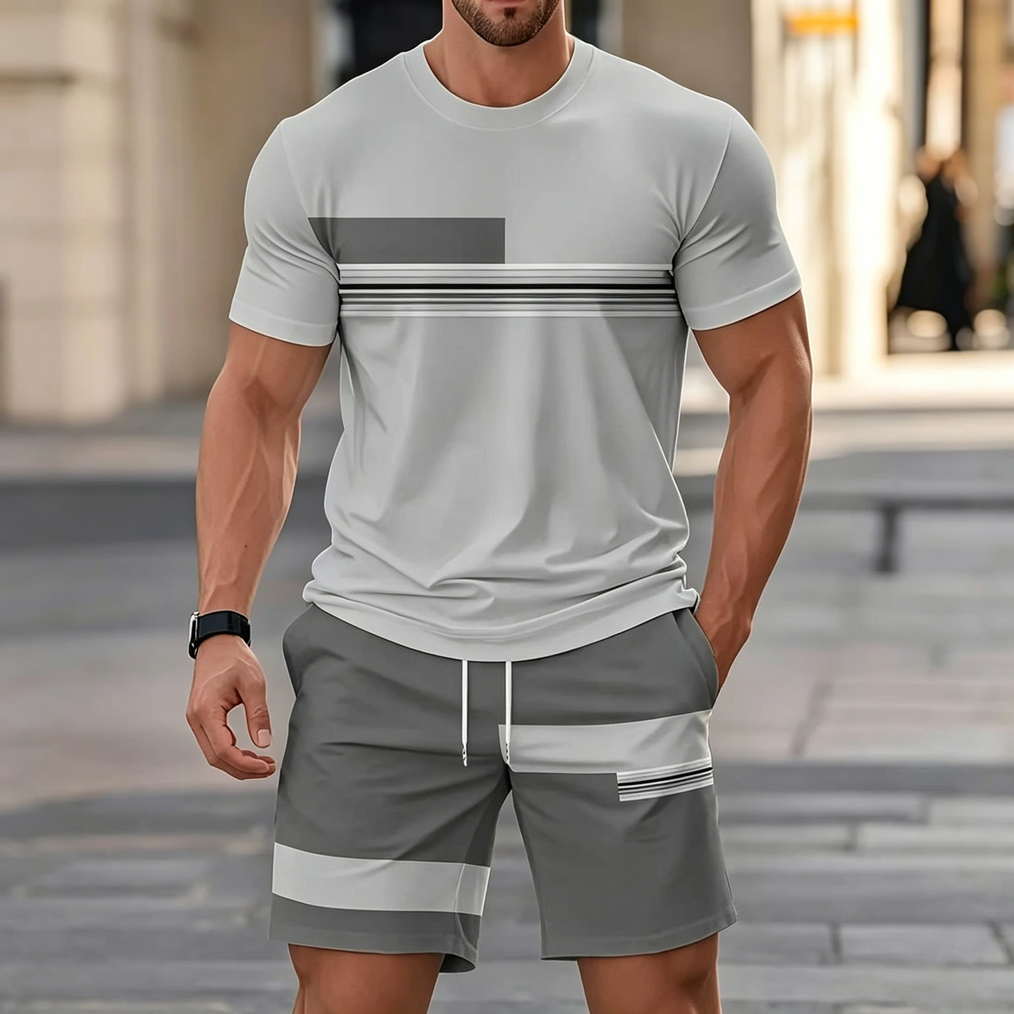 【Pago contra entrega】Conjunto deportivo de verano de 2 piezas para hombre: cómoda camiseta de manga corta y pantalones cortos para el día a día y el hogar.