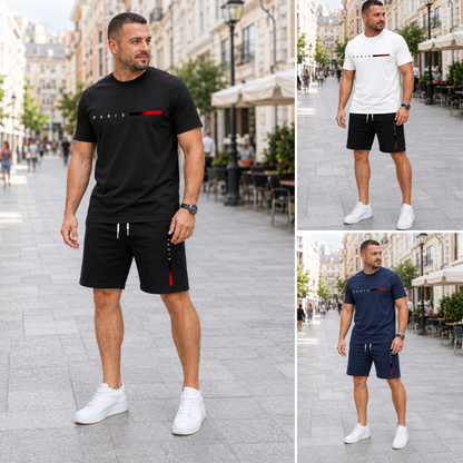 【Pago contra entrega】Conjunto deportivo de verano de 2 piezas para hombre: cómoda camiseta de manga corta y pantalones cortos para el día a día y el hogar.
