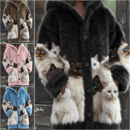 🐱❤️【Tiempo limitado 50% de descuento】🔥🐾Chaqueta con capucha para mujer, elegante y linda, con estampado animal, ideal para primavera y otoño
