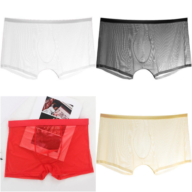 【4 piezas】 Bóxers finos de seda de malla de hielo, transpirables, sexy