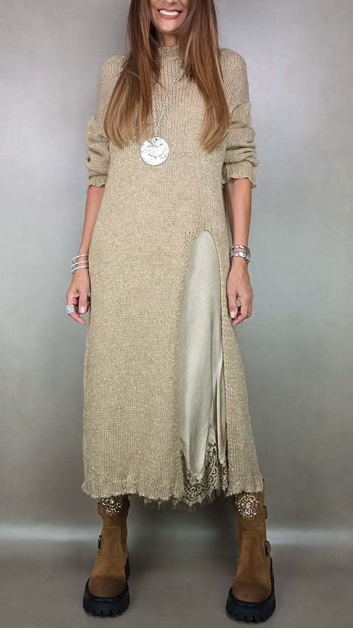 【XS-3XL】👗Nowy jesienny komplet koronkowy z rozcięciem i wzorem swetra-4163526