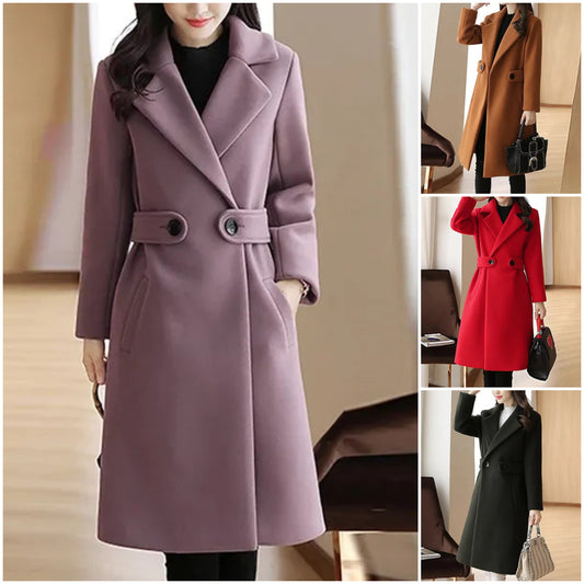 🍂 Gruby wełniany damski płaszcz/płaszcz na jesień i zimę, ciepły i stylowy