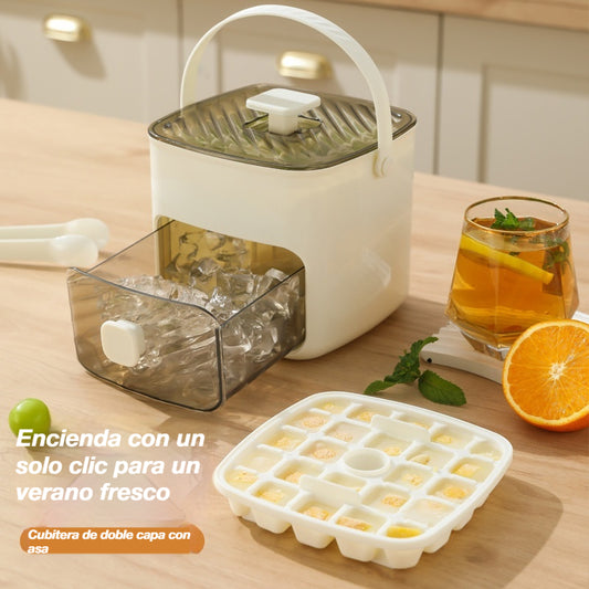Máquina de hielo portátil | Con tapa y recipiente para almacenar hielo (hace 48 cubitos de hielo a la vez)