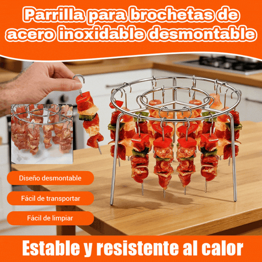 Parrilla para brochetas desmontable, parrilla colgante redonda de acero inoxidable para barbacoa