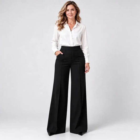 【L-5XL】Dámské široké kalhoty s vysokým pasem – na podzim a zimu, volné, zeštíhlující, hladké, univerzální