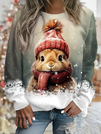 💖🐇2025 Nový vánoční svetr s kulatým výstřihem a 3D digitálním potiskem, měkký a pohodlný
