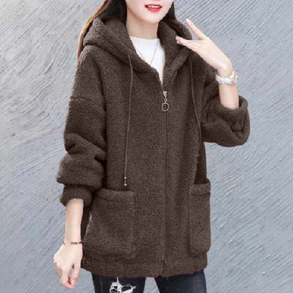 🔥✨【M–4XL】2026 Nová zimní dámská módní plus size vlněná fleecová bunda s kapucí
