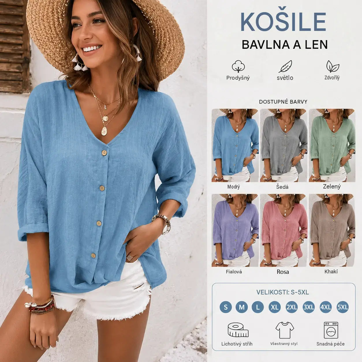 50 % SLEVA🔥【S–5XL】Volná ležérní dámská košile s výstřihem do V