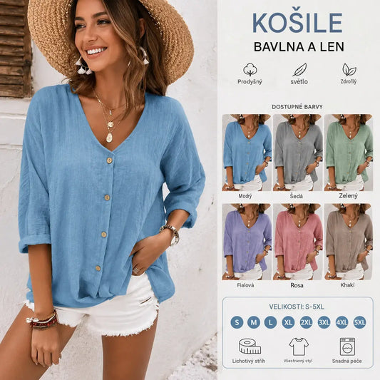 50 % SLEVA🔥【S–5XL】Volná ležérní dámská košile s výstřihem do V