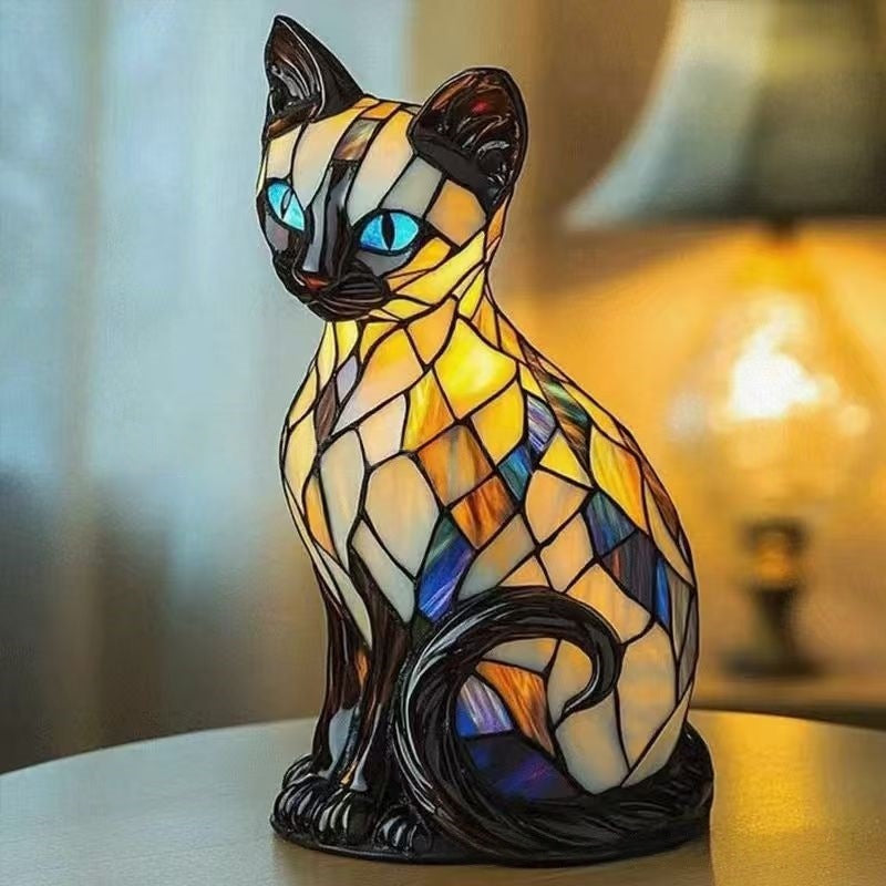 🐱Macska alakú asztali lámpa, retró éjszakai fény színes gyantából, macska témával - 4213728