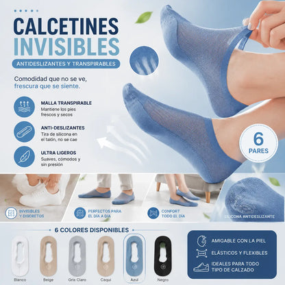 🧦【6 pares 27 euros】Calcetines invisibles transpirables de malla fina antideslizantes universales de 6 piezas