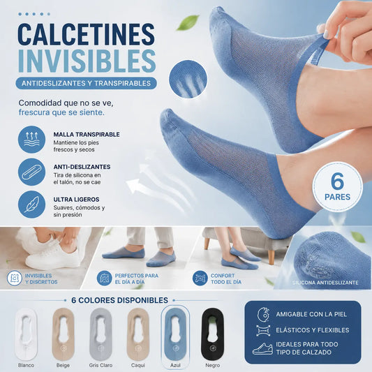 🧦【6 pares 27 euros】Calcetines invisibles transpirables de malla fina antideslizantes universales de 6 piezas