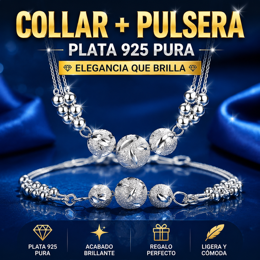 🔥Venta caliente🔥 ✨【Collar + Pulsera】Conjunto de Joyería de Plata 925 con Grabado Elegante 💎-4329713