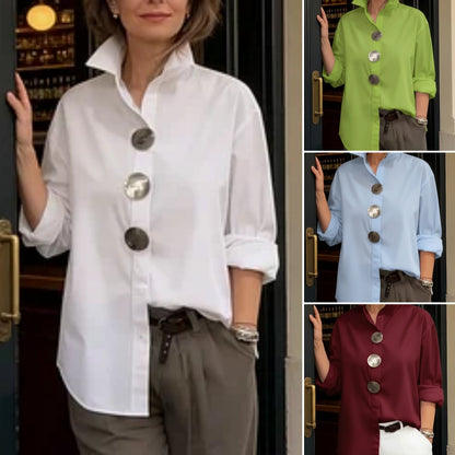 ⏰Novedad 2026🤩Elegante y con estilo❤️👉Camisa de mujer de algodón y lino, cuello mao, botones metálicos_4284344
