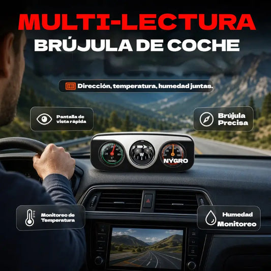 Brújula multifuncional 3 en 1 para coche con termómetro y alta precisión.