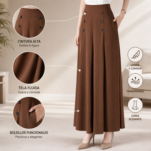 💖【M-5XL】Falda ancha de cintura alta drapeada de moda para mujer