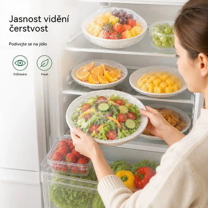 【200 kusů】Průhledná jednorázová fólie, ideální na nádoby a potraviny. Dokonale přilne, dobře utěsňuje a snadno se používá.
