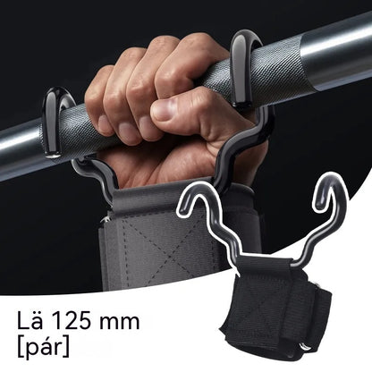 🔥Sada 2 fitness háčků pro kulturistiku a vzpírání, prodloužená opěrka 125 mm, protiskluzové zápěstní popruhy, nosnost 250 kg pro kliky a mrtvý tah.