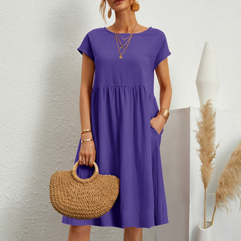 😍【Oferta por tiempo limitado】👗【S-5XL】Vestido de mujer 2026 de algodón y lino, con cuello redondo y corte cómodo