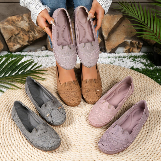 ✨50% de descuento✨【36-43】Zapatos ortopédicos de piel auténtica para mujer, zapatos planos retro sin cordones con estampado floral calado y suela suave para mujer