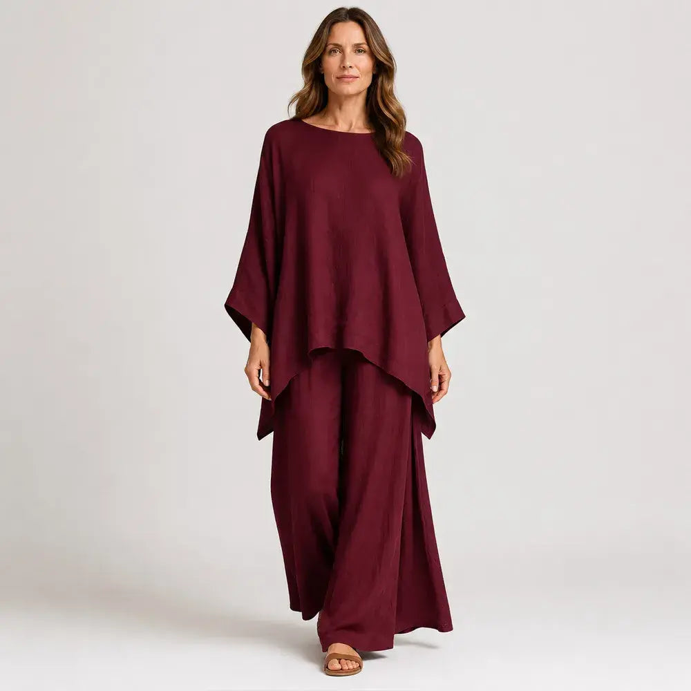 【S–3XL】🌸✨Časově omezená nabídka – Dámská sada sestávající z jednoduché volné košile a kalhot z lnu