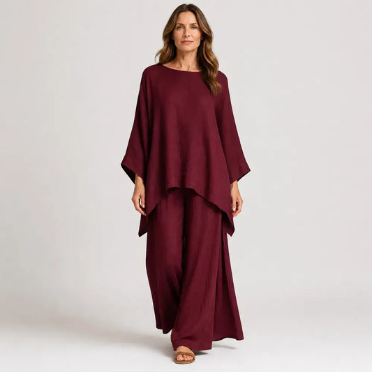 【S–3XL】🌸✨Časově omezená nabídka – Dámská sada sestávající z jednoduché volné košile a kalhot z lnu